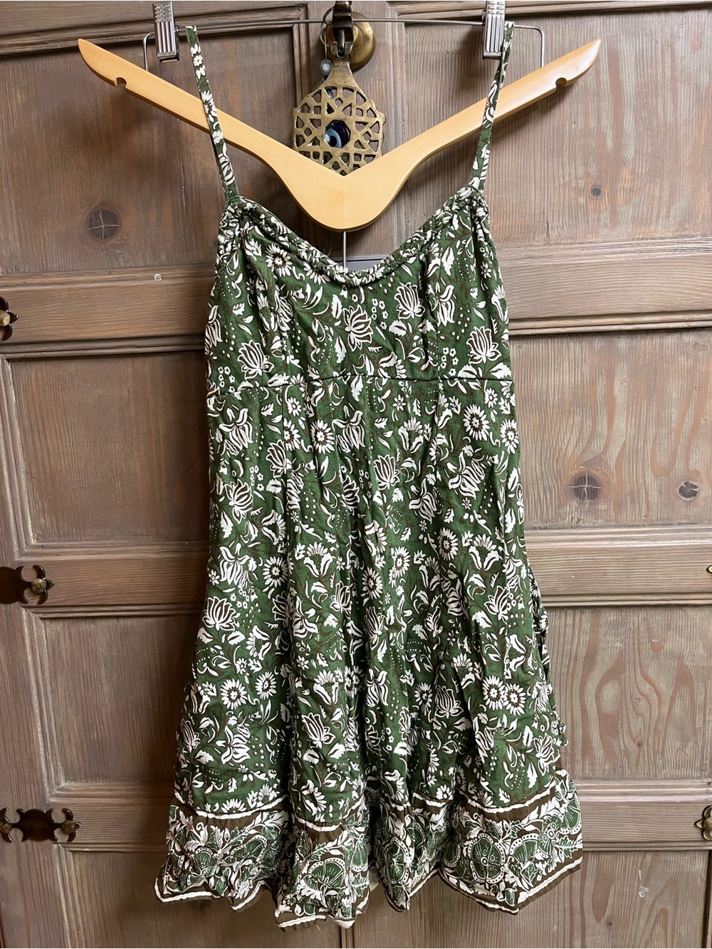 Sincerely Jules Olive & White Floral Spaghetti-Strap Mini Dress